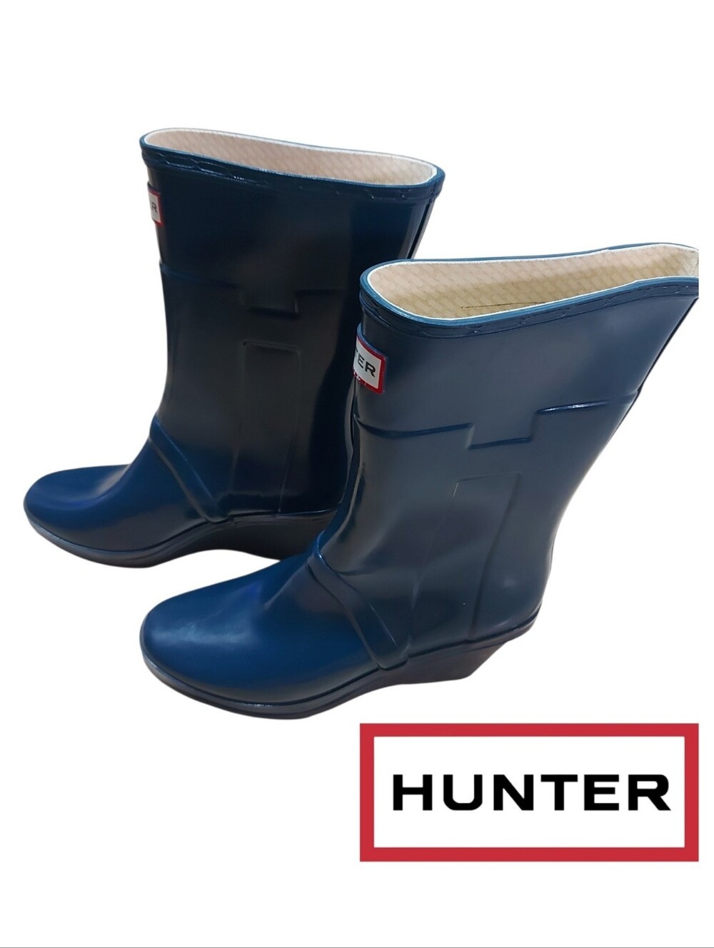 Hunter Blue Wedge Rain Boots